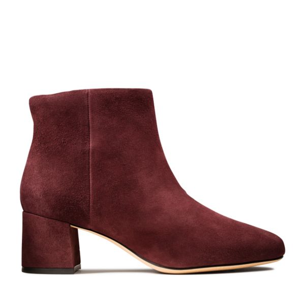 Clarks Womens Sheer Flora Ankle Boots Burgundy | UK-6504918 - Click Image to Close